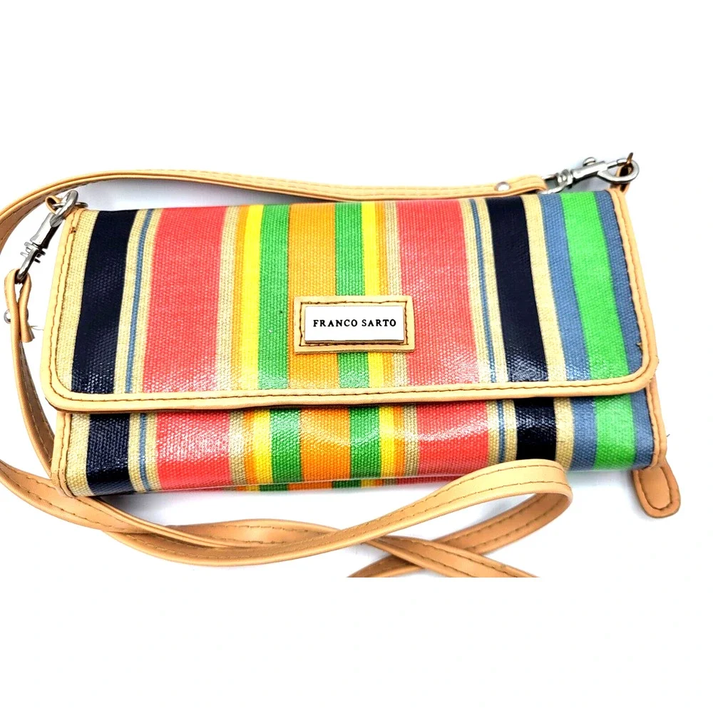 Franco Sarto Rainbow Striped Mini Crossbody Purse Adjustable Strap 8x4.5x2m